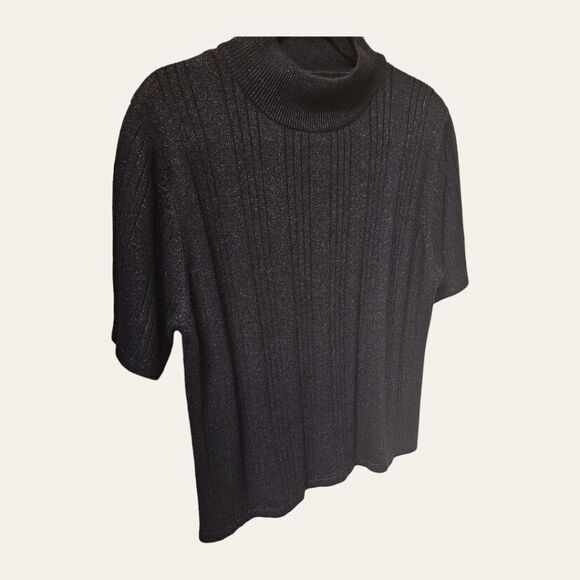 NWOT CROFT & BARROW Women's Black Metallic Sparkle Short Sleeve Sweater - Picture 5 of 12